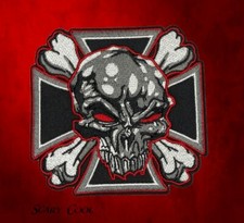 New Skull Cross Bones Iron Embroidered Motorcycle Biker Iron On Patch