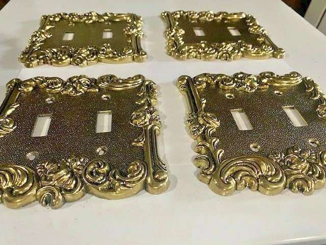 4 Beautiful Gold Metal double outlet light switch plate covers vintage antique - Image 3 of 4
