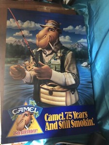 Camel 75th Birthday Poster Joe Camel Fisherman 24x36 Rare No Cigarette Warning Ebay