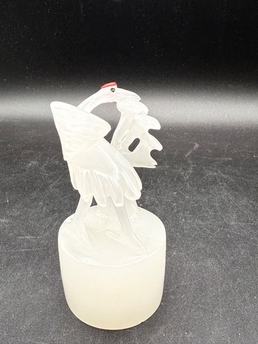 Hand Carved Nature White Jade Carved Crane Lingzi Reishi Sculpture - Picture 8 of 14