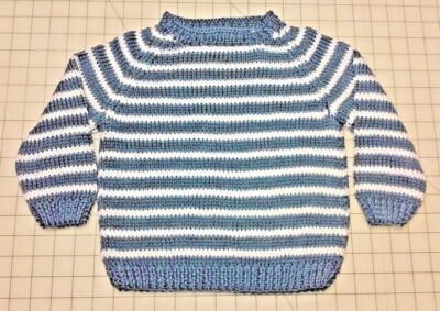 New 3M to 5T Hand Knit Little Boy's Raglan Sleeve Blue & White Pullover Sweater