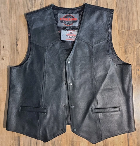 Viking Cycle Black Leather Lined Button Motorcycle Vest Men's Sz XXXL ~NWT~