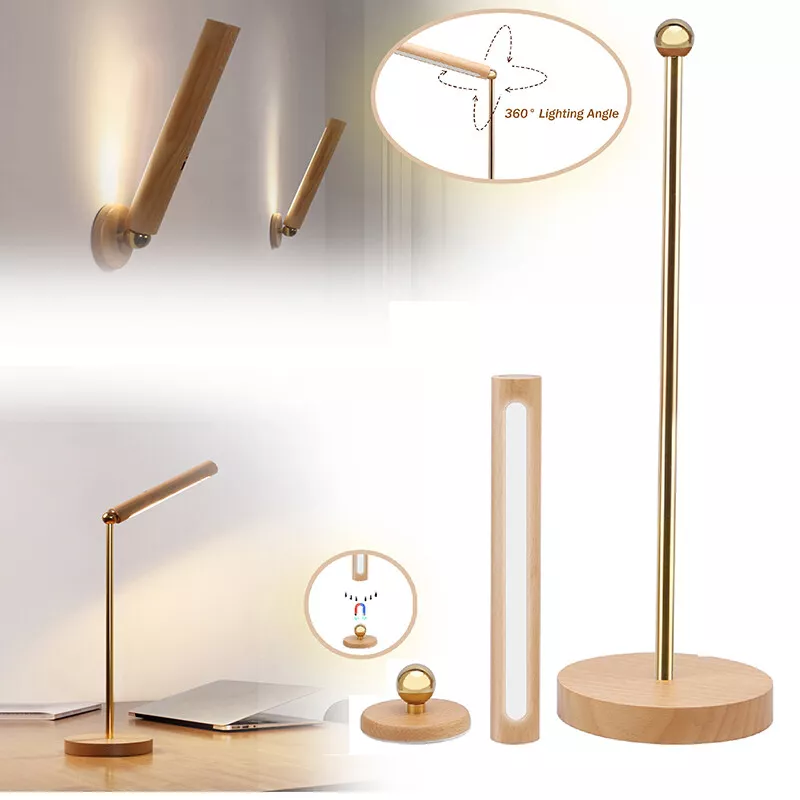 360° Rotatable Beech Wood Multipurpose Magnetic Lamp Touch Control Night  Lights