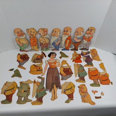 1938 Walt Disney Enterprise Paper Doll Set SNOW WHITE & SEVEN DWARFS Whitman USA