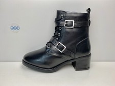 Image of Dune London Paxtone Double Buckle Lace Up Ankle Biker Leather Boots Black UK 3