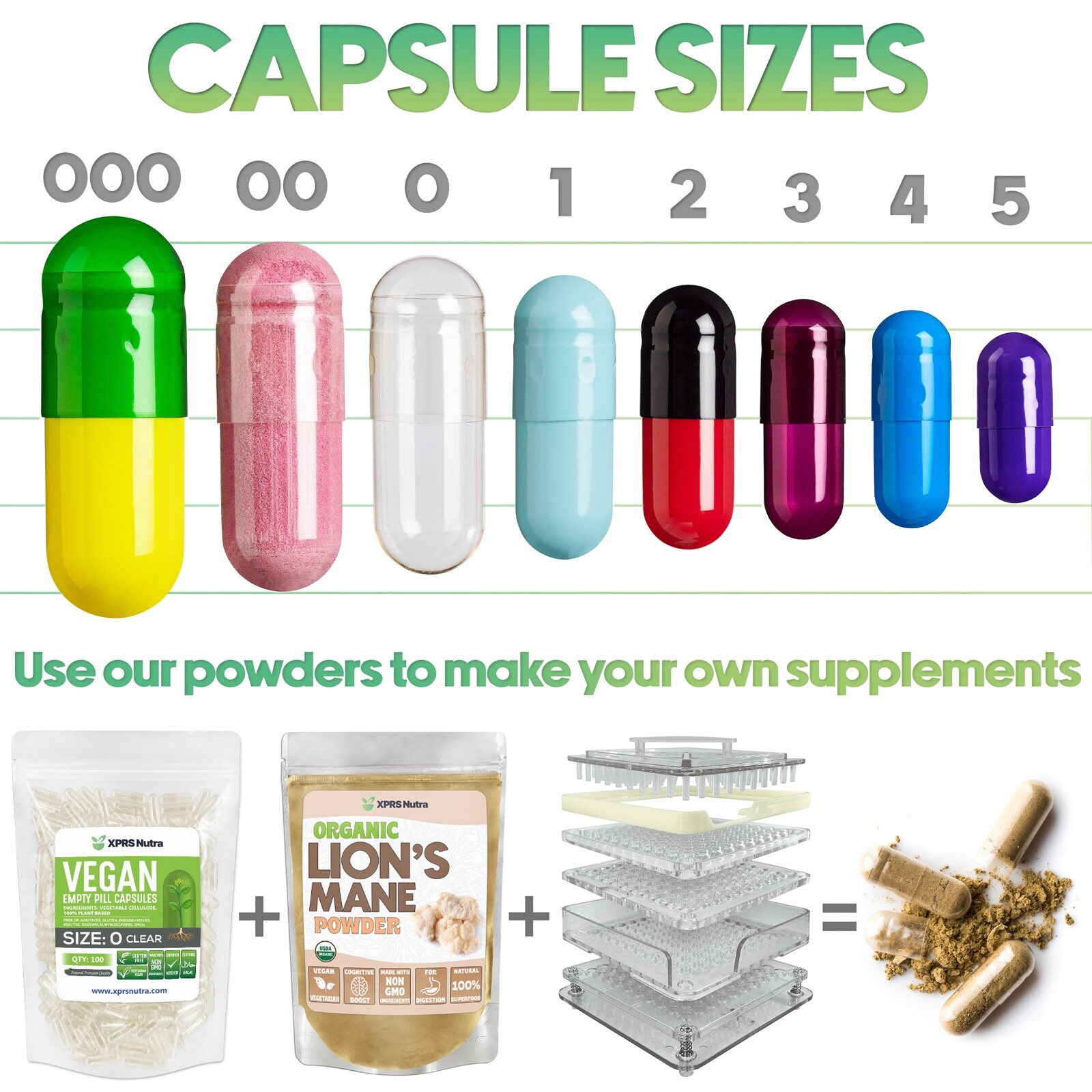 Size 0 Empty Gelatin Capsules - Kosher, Halal, Made In USA For DIY Supplements