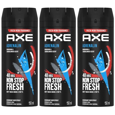 AXE Adrenalin Deodorant Body Spray   48H Fresh -150 ML- Pack of 3
