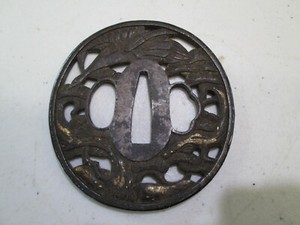 OLD SAMURAI JAPANESE KATANA SWORD HAND GUARD TSUBA GOLD GILT WITH GOOSE SEEN