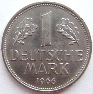Münze Bundesrepublik Deutschland 1 Deutsche Mark 1966 G in fast Stempelglanz - Bild 1 von 2