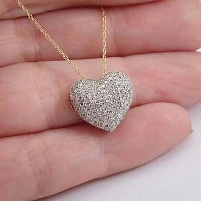 Round Simulated Diamond 925 Silver Heart Cluster Pendant 14k Yellow Gold Plated