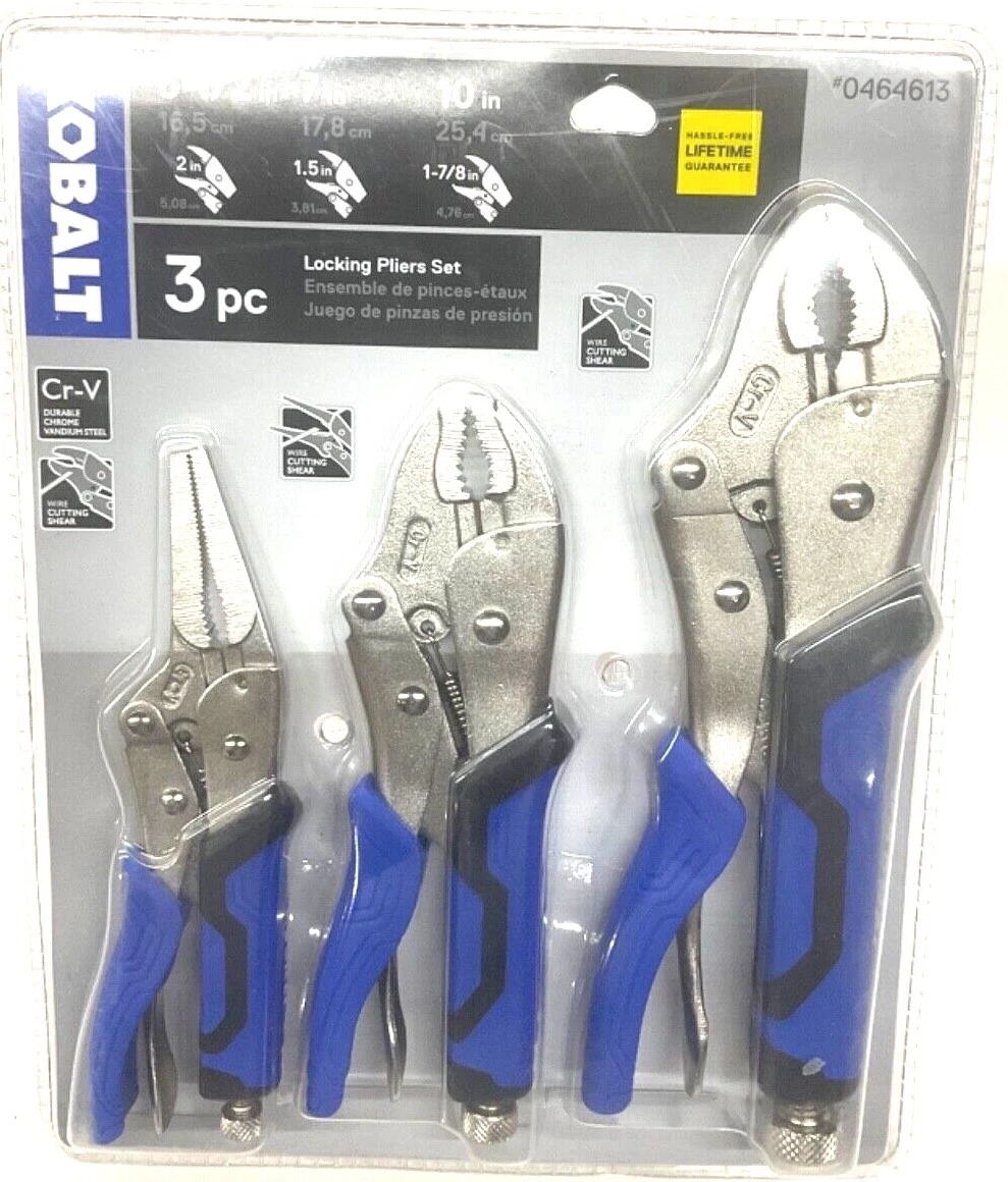 NEW KOBALT TOOLS 3 pc. LOCKING PLIERS SET 0464613 LIFETIME GUARANTEE