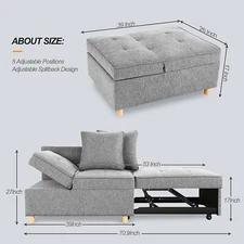 Folding Ottoman Sofa Bed Convertible Chair 4-in-1 Multi-Function Sleeper Sofa S+