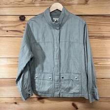 Christian Siriano Linen Jacket 1x Green Snap Down Linen Blend Lagenlook B109