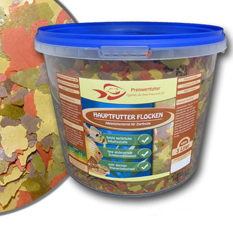 Hauptfutter Flocke Eimer 3 Liter 480 g Fischfutter Zierfische Fische Aquarium