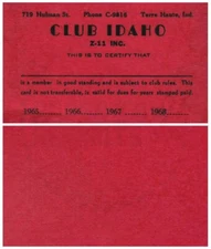 CLUB IDAHO MEMBERSHIP CARD - VINTAGE REPRINT