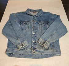 Vintage Classic Plain Pockets 90's Y2K Trucker Blue Jean Denim Jacket Adult L