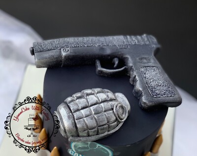 Grenade And Gun Game Handmade Edible Fondant Birthday Cake Topper
