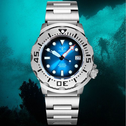 42mm Tandorio Blue Red Dial Monster NH35 date Automatic Mens Watch Steel Strap - Picture 10 of 19