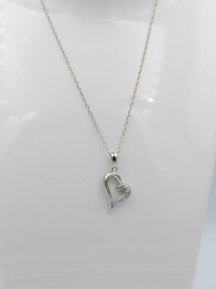 Ciondolo Cuore 925 Argento Sterling Rodiato con Zirconi Herzanhängerr - Immagine 3 di 4