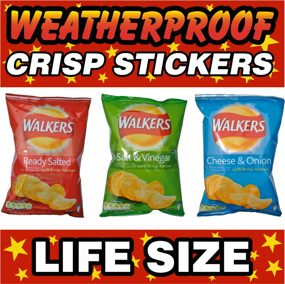 WALKERS CRISPS Lifesize Decal Cut Printed Food Stickers x 3