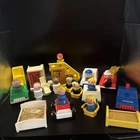 Vintage Lot of 6 Fisher Price Little People Wood Figures cars stairs postman