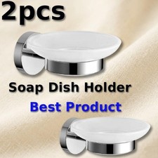2 PCS Soap Dish Holder Wall Mounted Bathroom Accessory Modern Round  White Glass