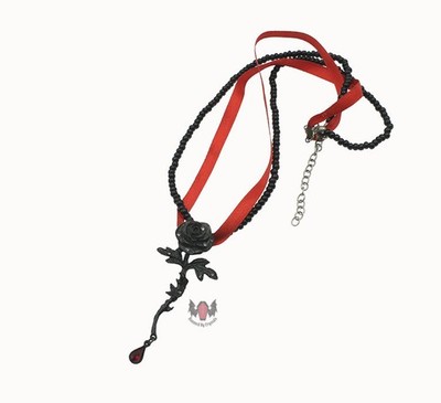 Alchemy Gothic Rose of Passion Halskette P560 Goth Schwarz Rot Band Perle Kristall