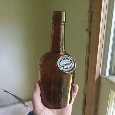 RARE M&J.S.PERRINE PHILADA EMB SHOULDER SEAL 1880 APPLIED LIP WHISKEY BOTTLE