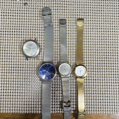Skagen Denmark Quartz Analog Mesh Band Watches Lot Water-Resistant Silver Gold