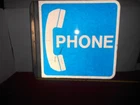 VINTAGE 2 SIDED PUBLIC TELEPHONE ADV. SIGN DIE CUT ALUMINUM METAL  18x18 in -X27