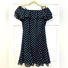 NWT Tahari Black Polka Dot Off Shoulders Fit & Flare Knee Length Dress Sz 6