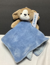 New Carter's Puppy Dog Brown Plush Blue Security Blanket Lovey 14"x14"