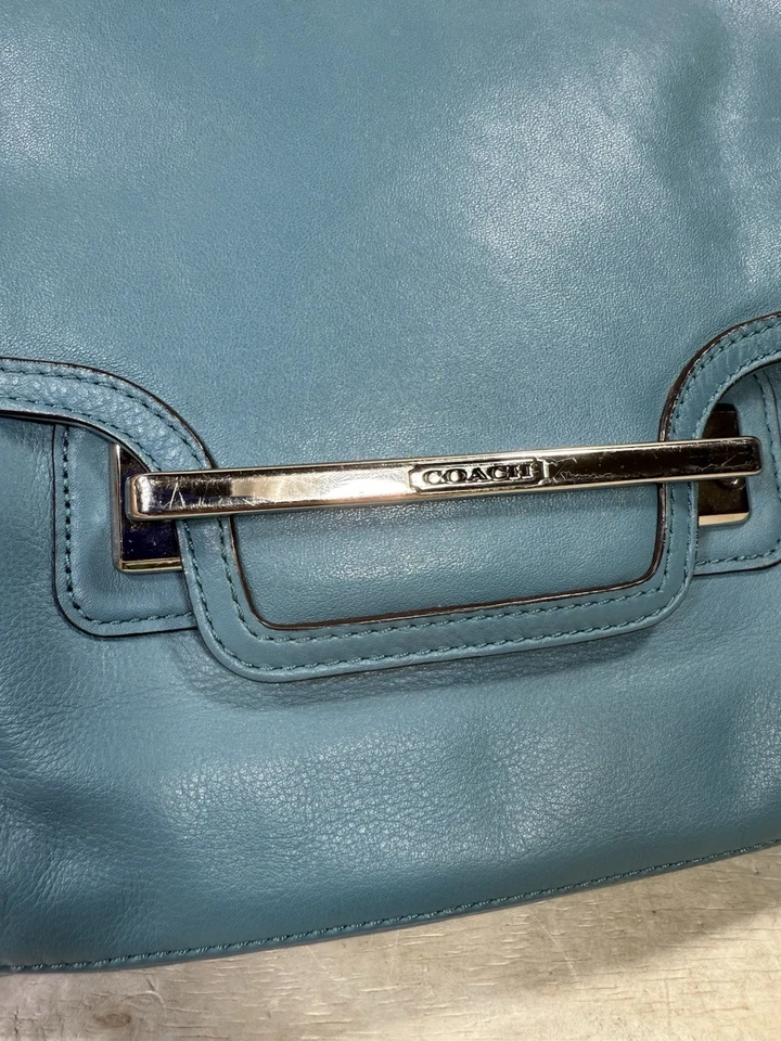 Bolso de hombro Coach Teal Taylor de cuero con solapa cartera turquesa F27481 original Foto 4 de 4