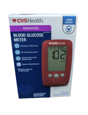 CVS Health Advanced Blood Glucose Meter Red Monitor Easy to Use & 6 Sec Results