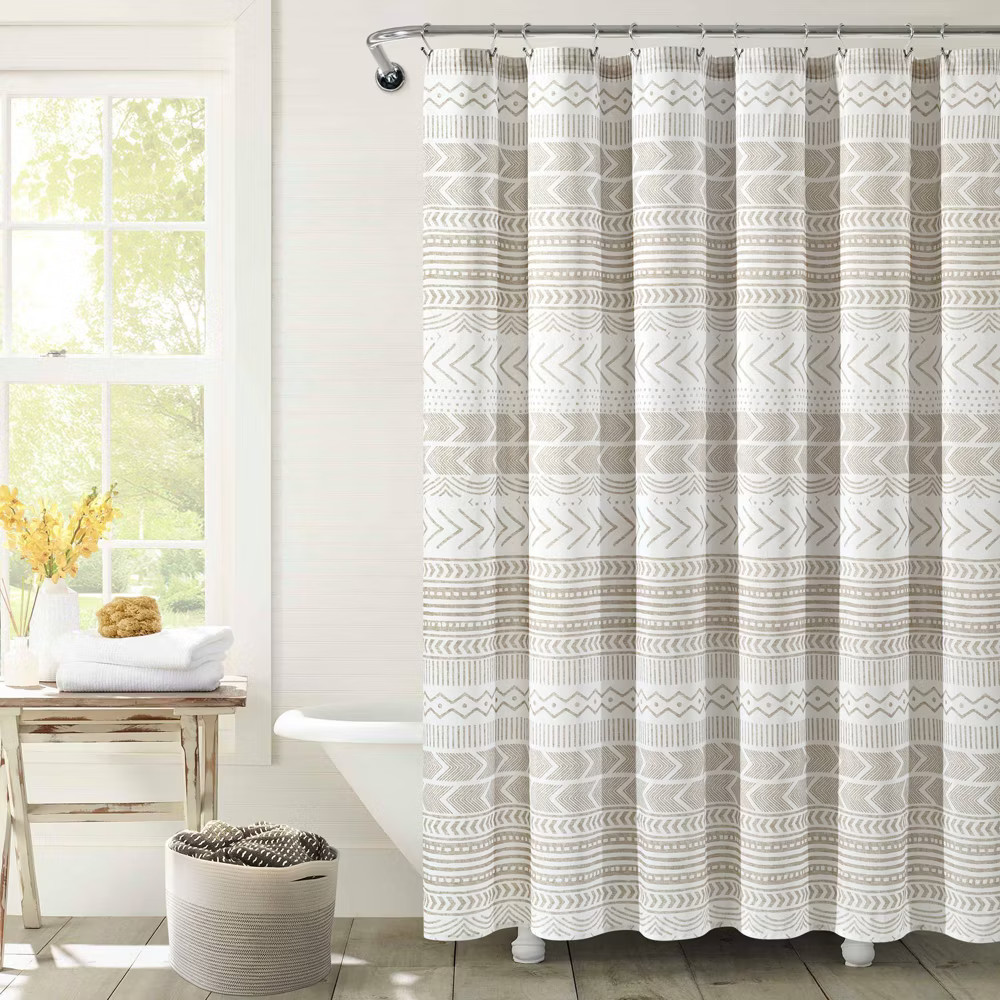 Lush Décor Hygge Geo Shower Curtain Taupe/White : Microfiber, Machine