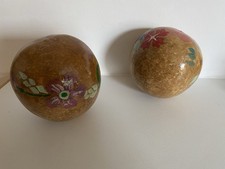 Set of 2 Hand-Painted Decorative Gourds – Floral Design – Natural Dried Gourds