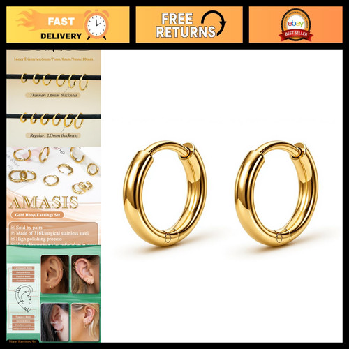 Surgical Steel Huggie Hoop & Flat Back Studs Earrings, 6mm-14mm, Sensitive Ears,