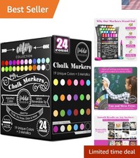 Chalk Markers - 24-Pack, 6mm Reversible Tips - Colored Chalk Pens for Art  D...