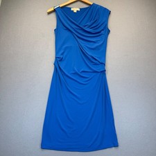 Michael Kors XS Royal Blue Draped Cowl Neck Sleeveless Sheath Dress Logo READ