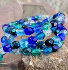 Ocean Iris Blend Czech Fire Polished Glass Beads 4mm 50 Pcs Faceted TUP