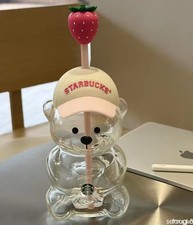 2026 New Starbucks Bearista Bear Cup Tumblers Strawberry Topper Baseball cap New