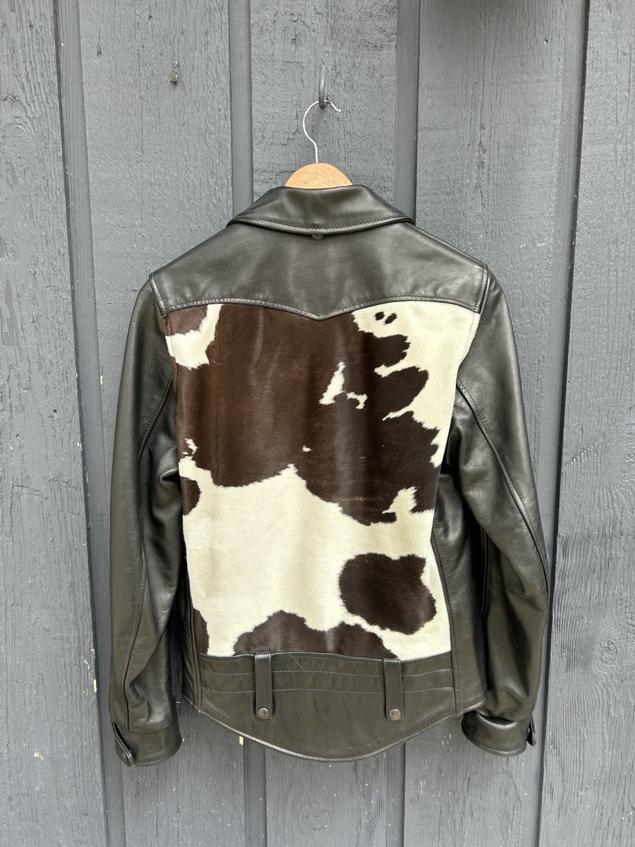 Schott Perfecto Leather Jacket Cow Hide Fur On Men's Small Made in