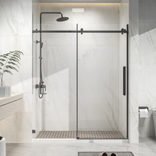 56-60"x72"Single Sliding Shower Door-6mm EasyClean Tempered Glass Black