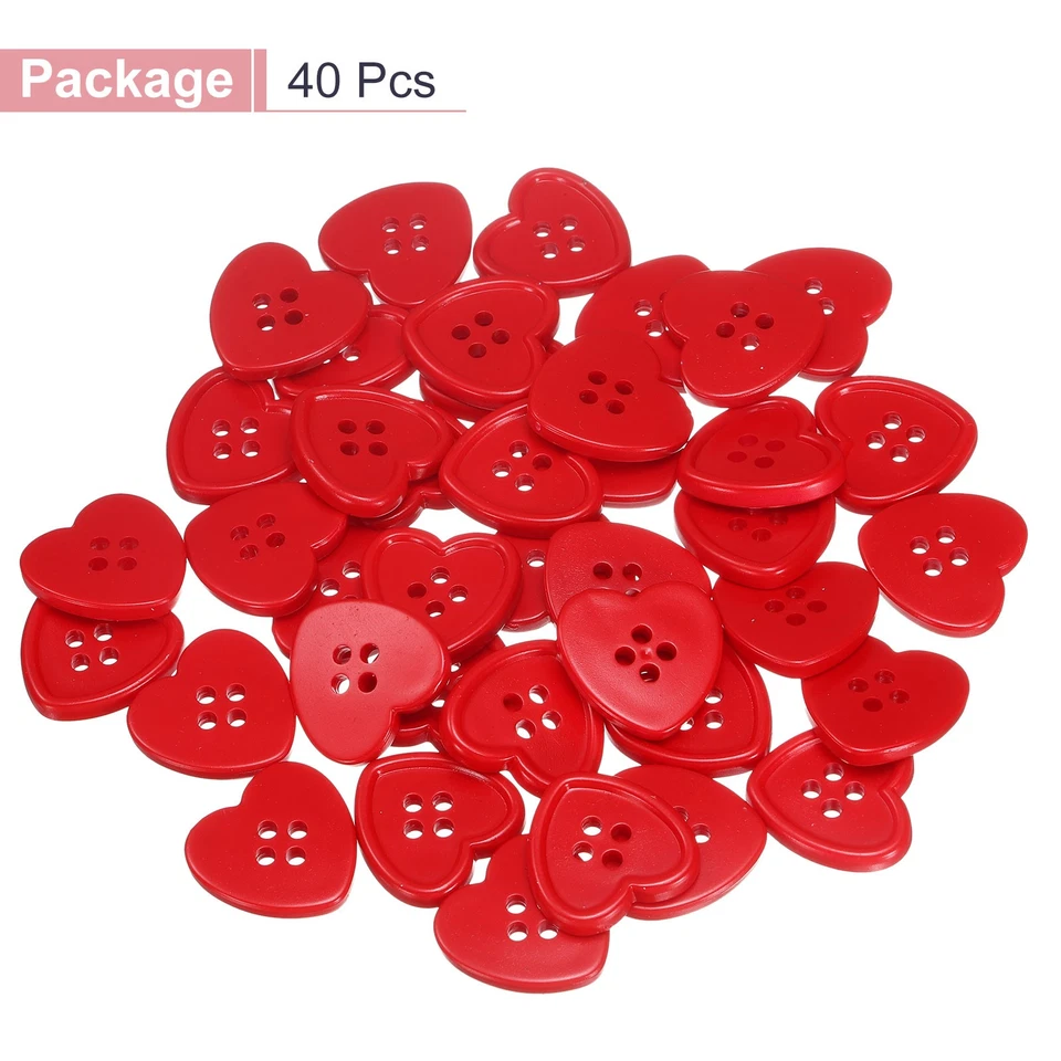 40pcs Heart Resin Sewing Button, 23mm 7/8" 4 Hole Sweater Buttons, Red - Image 3 of 4