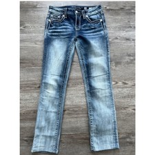 Miss Me Mid Rise Straight Jeans Womens 28 Embellished Rhinestone Pockets Western