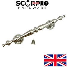 Door Cabinet Pull Handle Chrome Antique Solid Brass 240mm Long With Screws