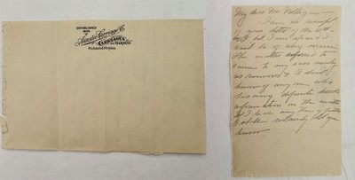 1890s antique AINSLIE CARRIAGE Co richmond va LETTERHEAD LETTER $5 note