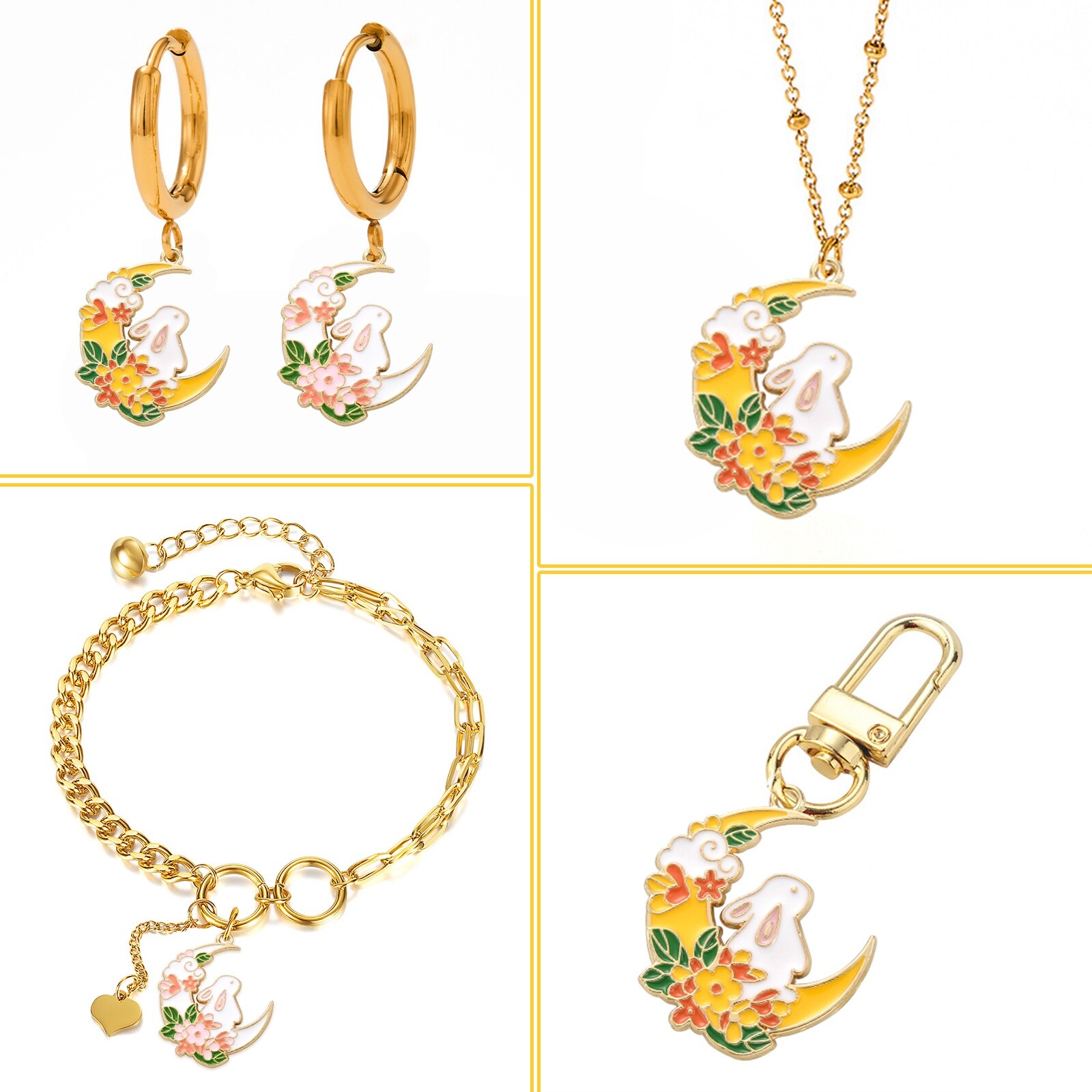 20x Enamel Flower Moon Rabbit Bunny Charms Pendants for Easter Jewelry ...
