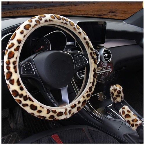 Leopard Fluff Plush Steering Wheel Cover Soft Faux Fur Car Accessories - Picture 16 of 17