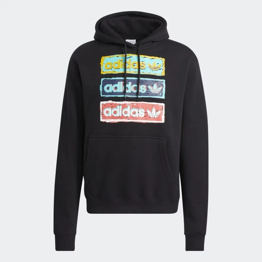 Adidas Originals Tri Linear Black Fleece Mens Hoodie Sweatshirt Size M - HT7333